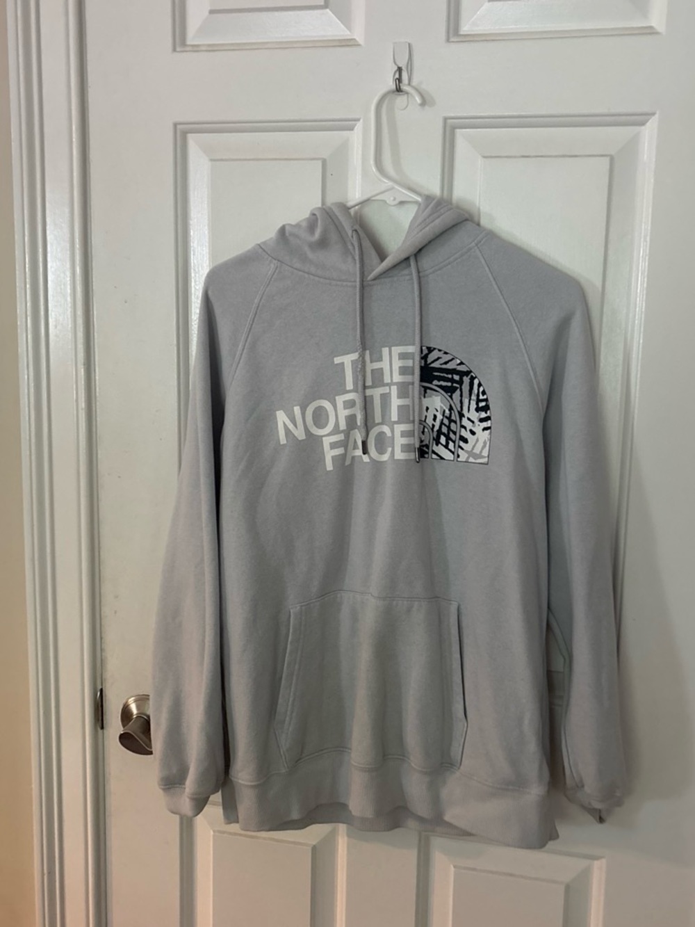 The North Face Light Gray Pullover Hoodie with White Logo